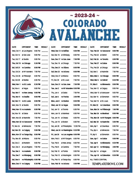 colorado avalanche schedule printable